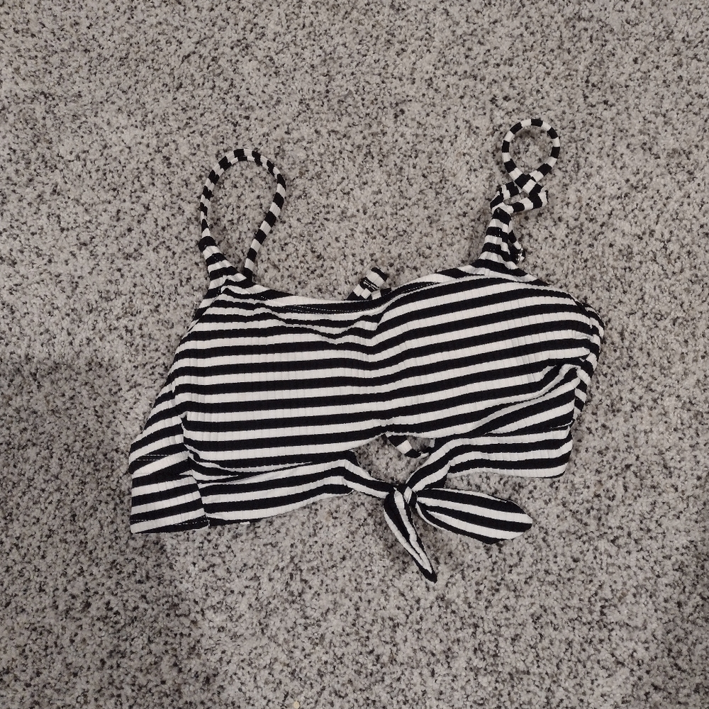 Tie back stripe bikini top
